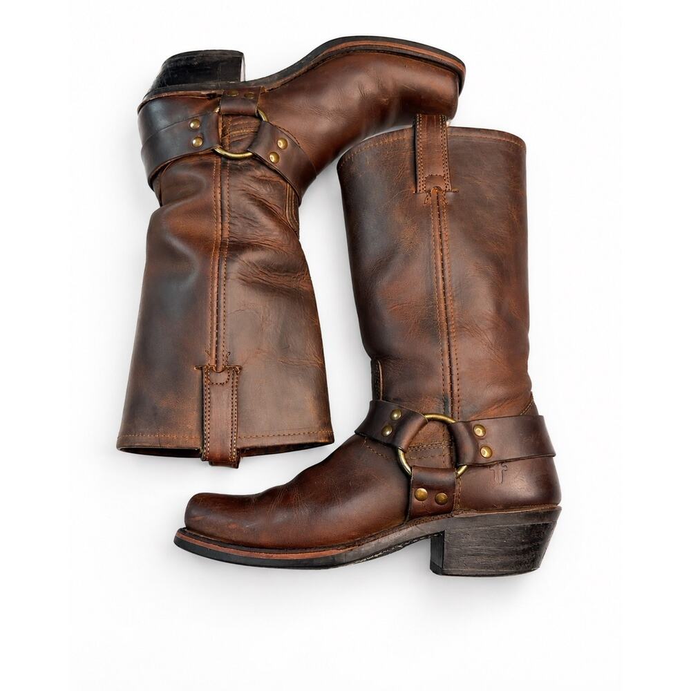 FRYE Harness 12R Brown Leather Moto Boots Women's Size 7.5 B Style 77300 - Picture 2 of 10